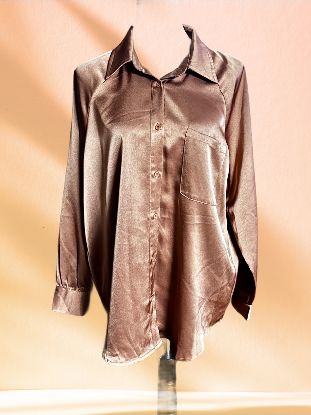 Acoa Collections ~ Women’s Medium ~ Gold Satin Button Up Blouse ~ New W/ Tags